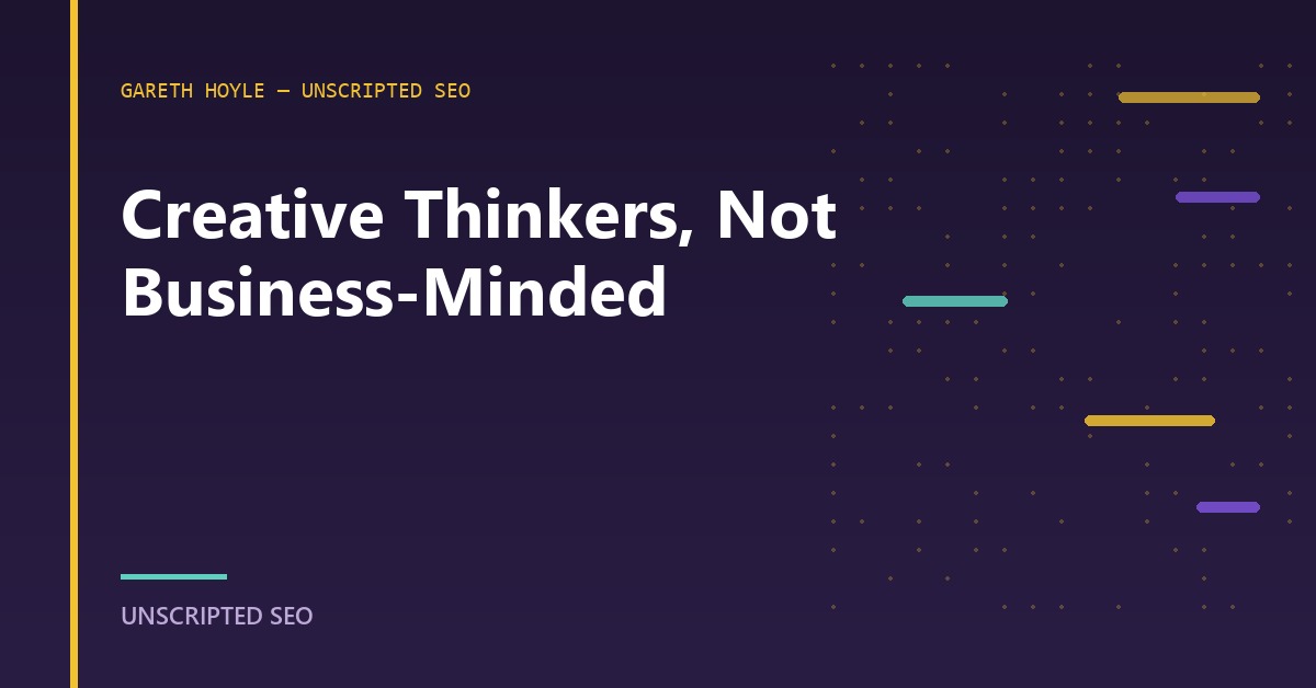 Gareth Hoyle quote card noting that many SEOs in PR and content are creative thinkers rather than business-minded.
