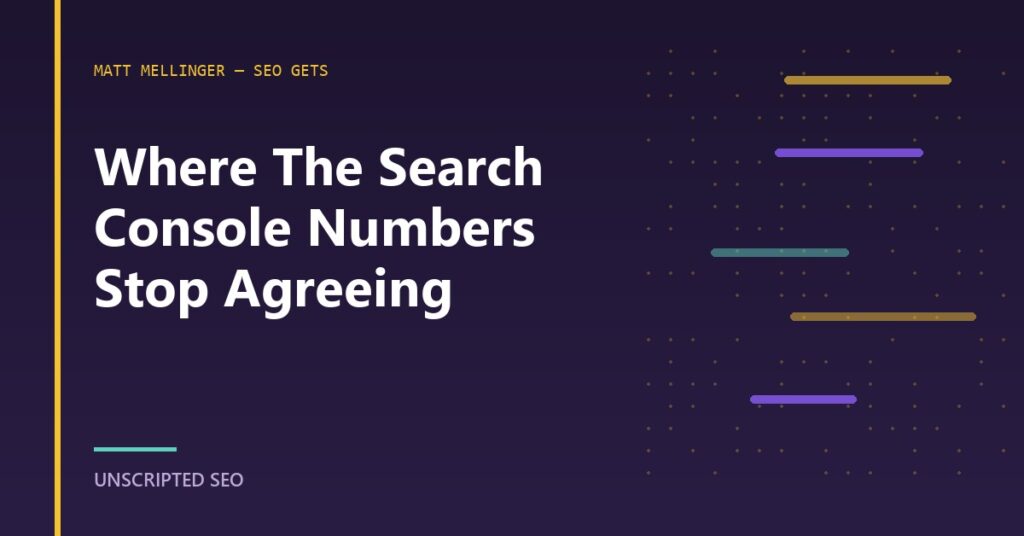 A title card for the gap between the Search Console query export and the page-level export on the same property.
