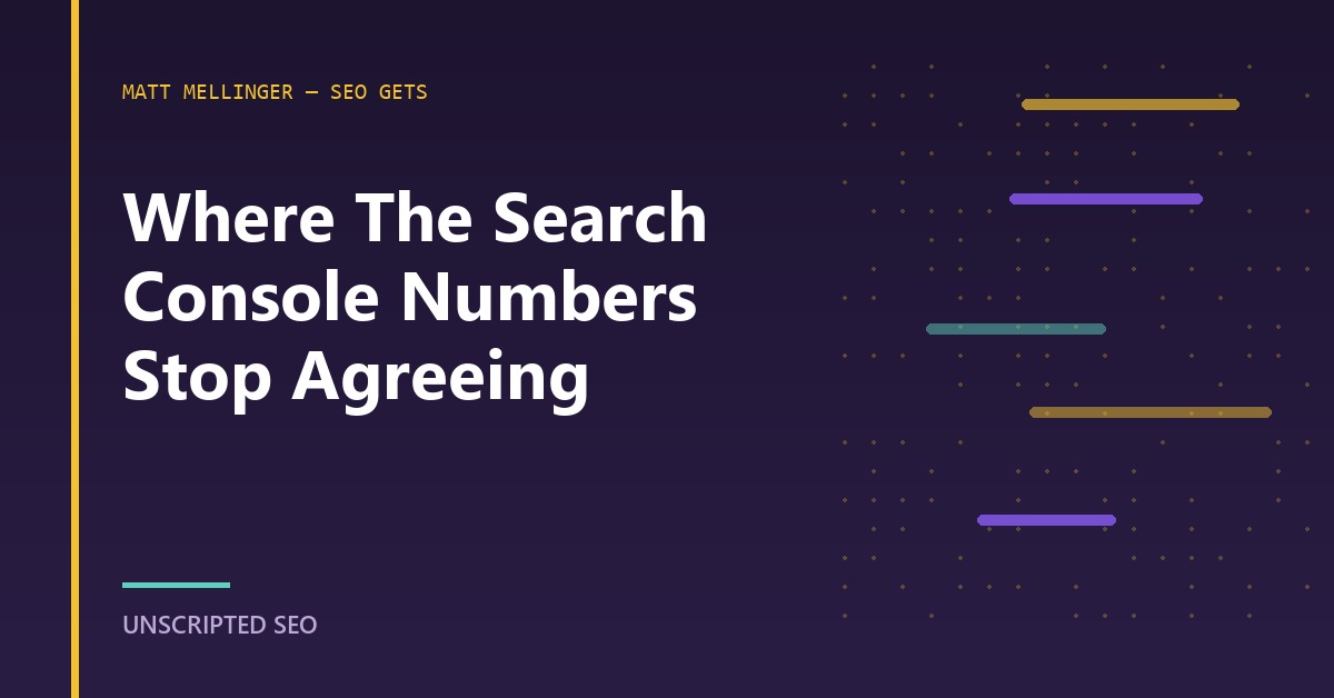 A title card for the gap between the Search Console query export and the page-level export on the same property.