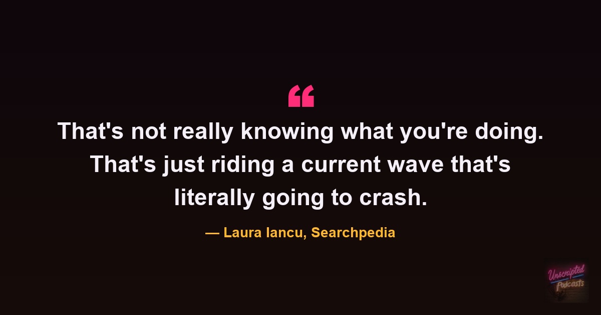 Quote card: Laura Iancu on quick wins in AI search being a current wave that is going to crash