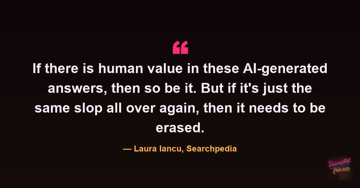 Quote card: Laura Iancu on AI-generated answers that are the same slop all over again